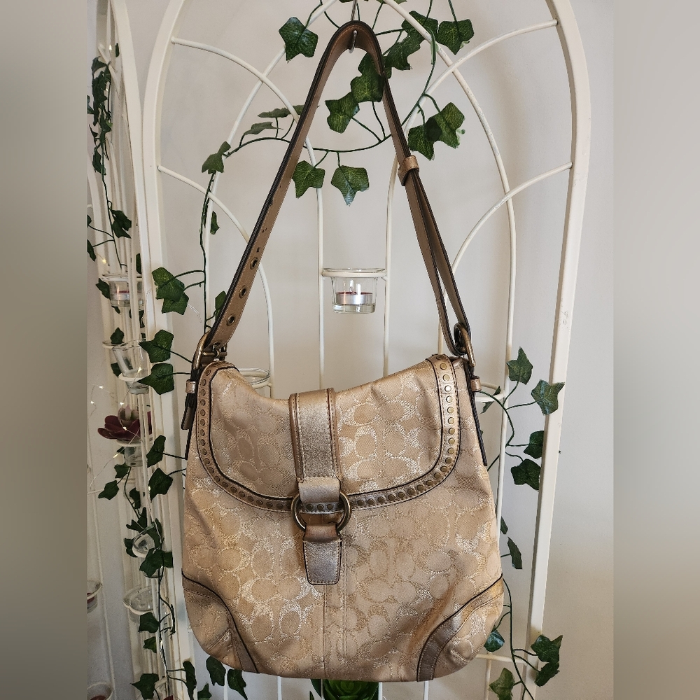 COACH SIGNATURE GOLD STUDDED LUREX BAG